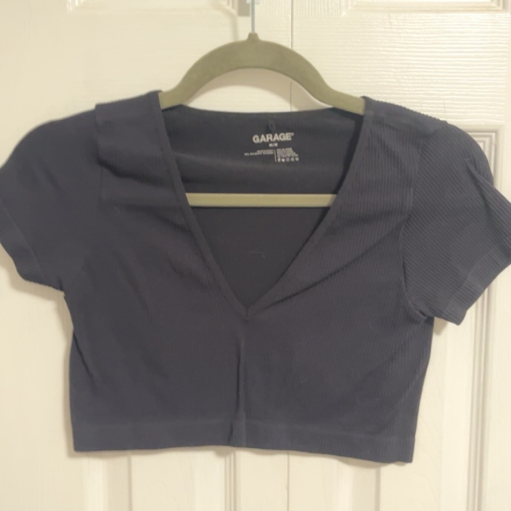 Garage Women's Navy Blue V-Neck Crop Top